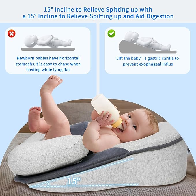 Baby Feeding Support Pillow,Reflux Breastfeeding Nursing Pillow to Reduce Spit-Up,Anti Reflux Newborn Removable Feeding Pillows,Dream Rest Bed for Baby