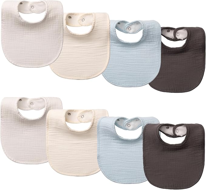 8-Pack Cotton Baby Drool Bibs - Quick-Dry Absorbent Bandana Bibs, Adjustable Snaps for Newborn to 24M