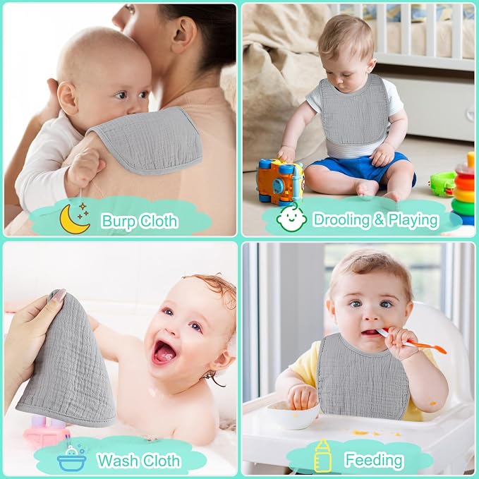 Accmor 6 Pack Muslin Baby Bibs for Boys Girls, Soft Cotton Baby Drool Bibs - Image 6