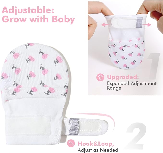 Baby Newborn No Scratch Mittens Stay On, 100% Cotton Adjustable 0-12M | Soft - Image 3