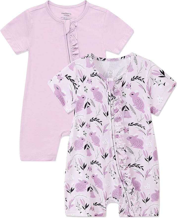 JunNeng Baby Girl Sleeper Viscose from Bamboo, Short Sleeve Romper by JunNeng