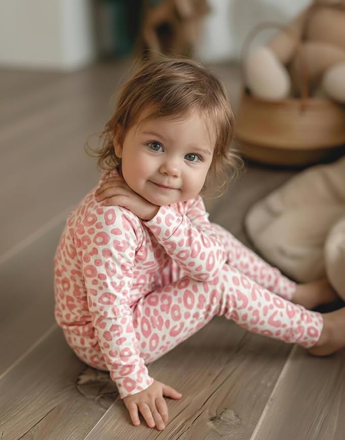 moimoln Cotton Modal Baby Toddler Pajamas Check Solid Leopard 6M-8Y - Image 5