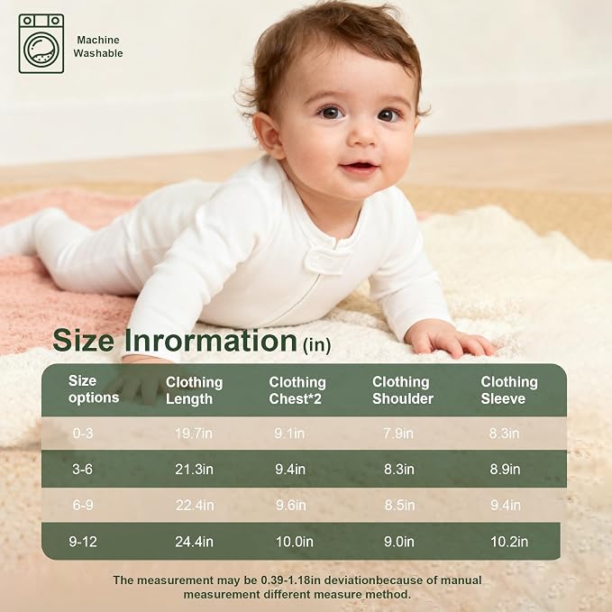 Hikido Baby Romper 100% Organic Cotton Pajamas One Piece Long Sleeve Zipper - Image 7
