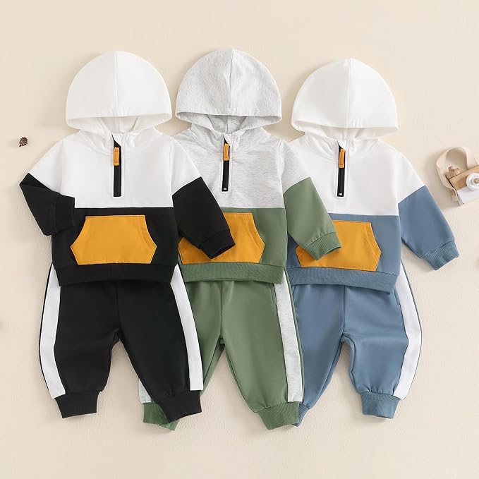 Infant Baby Boy Fall Winter Clothes Outfit Hooded Long Sweatshirt Pant Set - Image 3