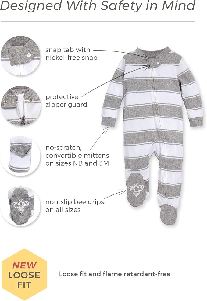 Burt's Bees Baby Boys' Organic Cotton, Sleep and Play Footed Pajamas | Easy zip - Image 2