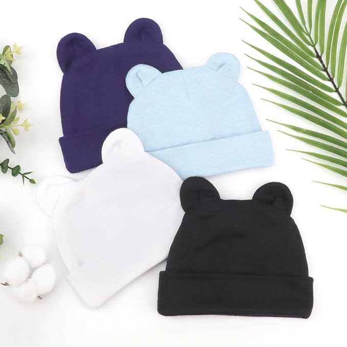 DRESHOW BQUBO 4 Pieces Baby Beanie Newborn Toddler Soft Cute Knit Hat Hospital - Image 7