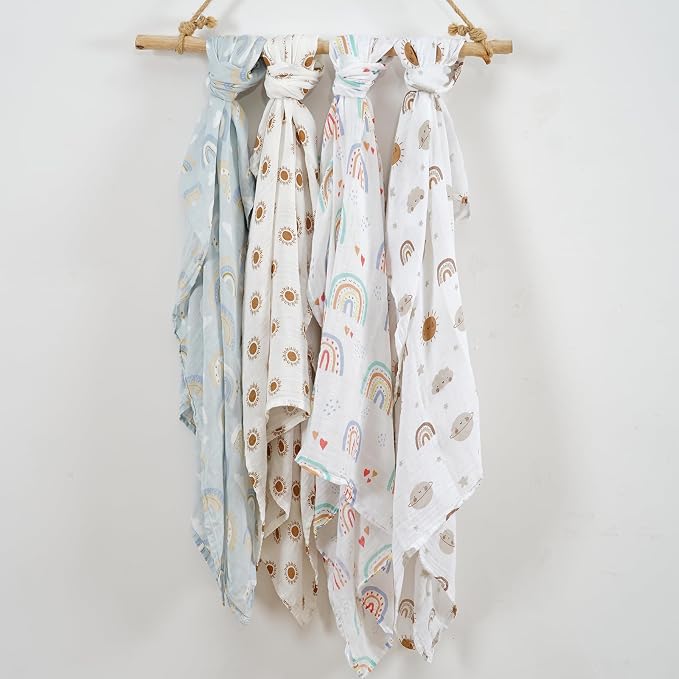 4 Set Muslin Swaddle Blankets Receiving Blanket - Image 4