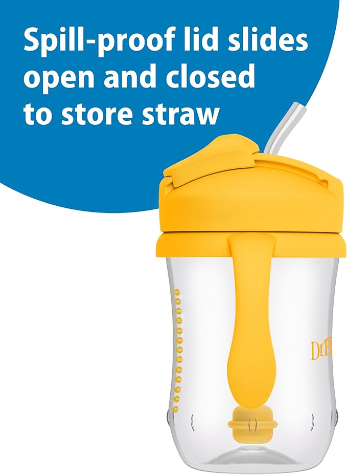 Dr. Brown's Milestones Baby's First Straw Cup, Training Cup with Weighted Straw, 9oz/270mL, Vintage Yellow, BPA Free, 6m+