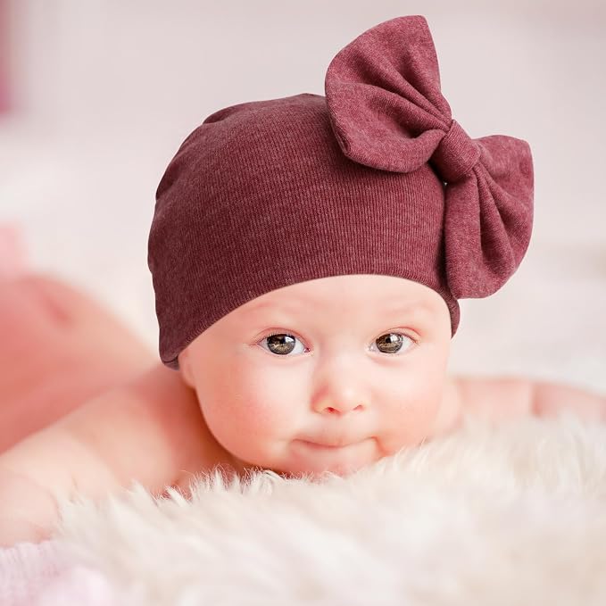 BQUBO Newborn Baby Girls Hats Mittens Set Hospital Hat Beanie Infant Bow Hats - Image 2