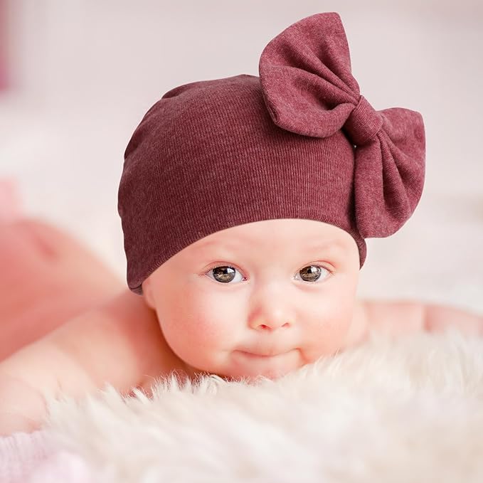 BQUBO Newborn Baby Girls Hats Mittens Set Hospital Hat Beanie Infant Bow Hats Baby Cotton Gloves for 0-6 Months