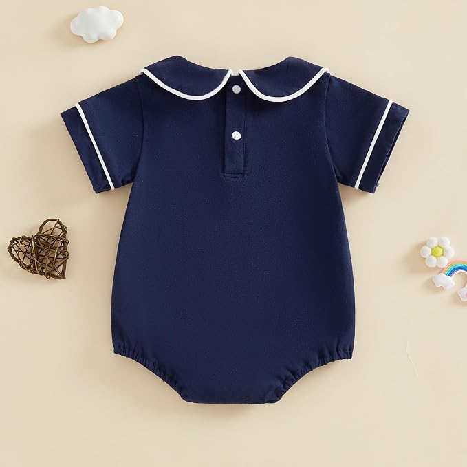Baby Boy Girl Bubble Romper Short Sleeve Collar Summer Bodysuit - Image 3