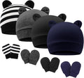 Newborn Baby Hat and Mittens Set Bear Ears Toddler Infant Beanie Caps Newborn by AQOKKA