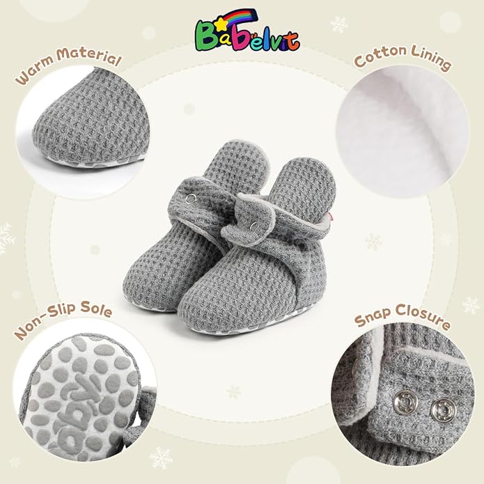 Babelvit Newborn Baby Boy Girl Soft Fleece Booties Stay On Infant Slippers - Image 5
