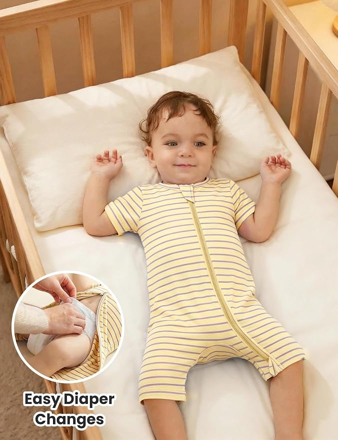 Jimonda Baby Romper Short Sleeve 2-Way Zipper Pajamas Cotton | 2-Pack, One Piece - Image 4