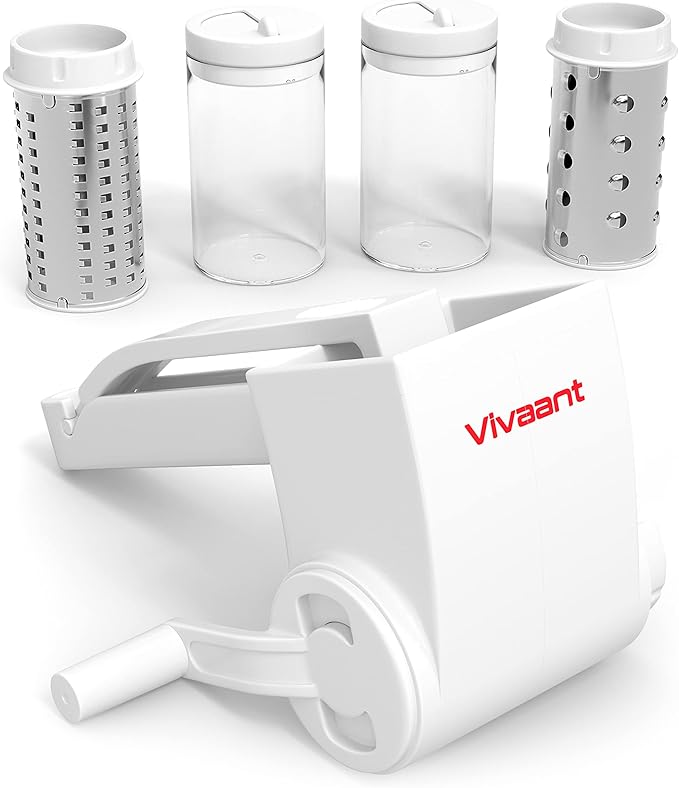 Parmesan Cheese Grater Hand Crank, Restaurant-Grade Rotary Cheese Grater Handheld Italian Style with 2 Stainless Steel Drum Blades is Dishwasher Safe & Easy to Clean