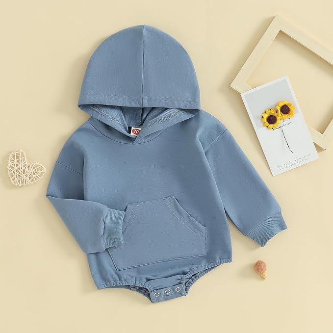 Thorn Tree Newborn Baby Boys Hooded Sweatshirt Long Sleeve Solid Romper Infant - Image 4