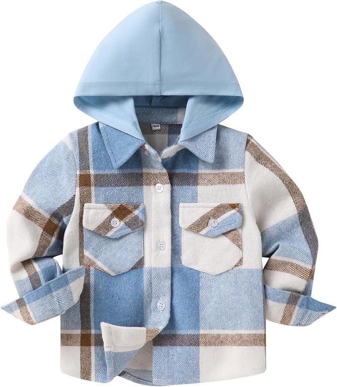 YOUNGER STAR Toddler Kids Boys Girls Flannel Hooded Plaid Shirt Button Baby Red by YOUNGER+STAR