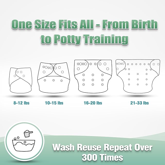 wegreeco Cloth Diapers 6 Pack with 6 Inserts & 1 Wet Bag, Washable Cloth Diapers for Babies, One Size Adjustable Reusable (Boy Prints 02)