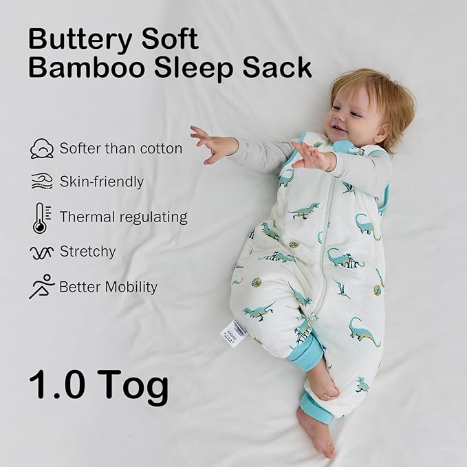 BubblePanda Rayon Made from Bamboo Toddler Sleep Sack with Feet 1.0 Tog Ultra Soft Toddler Sleeping Sack 3t-4t Sleep Bag Walker Quilted Wearable Blanket with Legs 2-Way Zipper Lightweight Extra Long