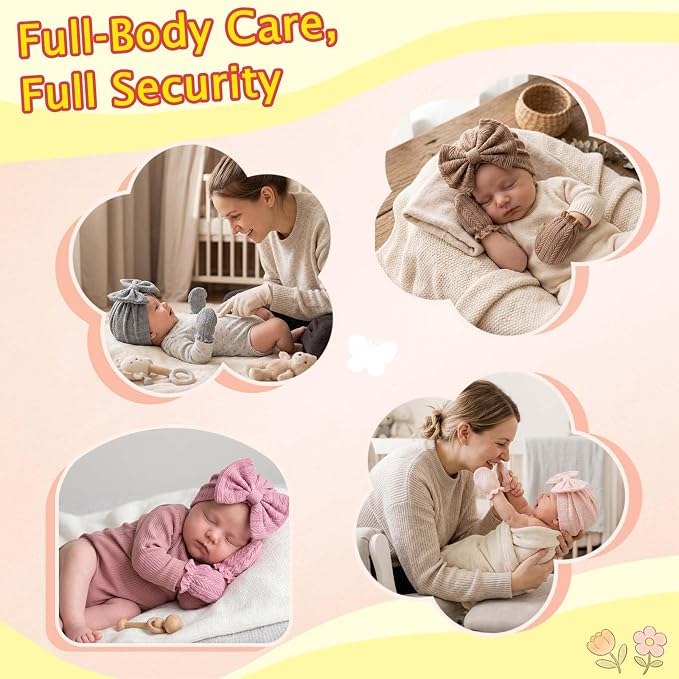 8 Sets Newborn Baby Girl Bow Hats and Mittens Turban Beanies 0-3M | Cotton - Image 6