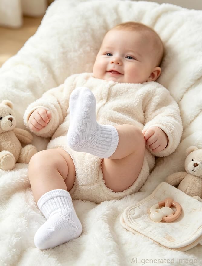 Newborn Socks 0-3 Months Preemie Infant Cotton Terry Ankle Socks 6 Pairs - Image 2