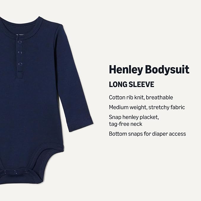 Amazon Essentials Unisex Babies' Long-Sleeve Cotton Henley Bodysuits - Image 2