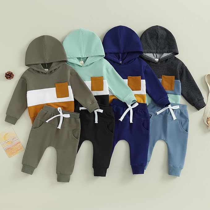 Infant Baby Boy Fall Winter Clothes Outfit Hooded Long Sweatshirt Pant Set - Image 4