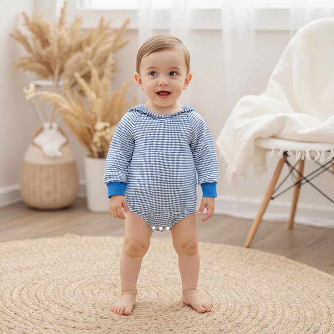 Baby Girl Boy Hooded Sweatshirt Long Sleeve Solid Color Romper Infant Baby Fall - Image 6