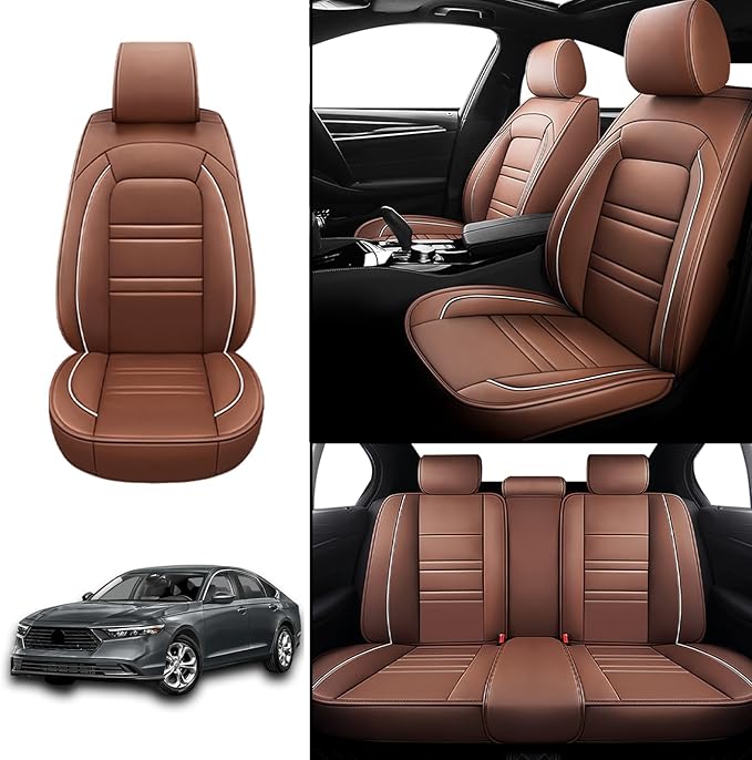 Seat Covers for Honda Accord 2003-2025 | 5-Seats Leather Seat Covers, Easy to Install Automotive Seat Covers Full Set (Full Set, Coffee)