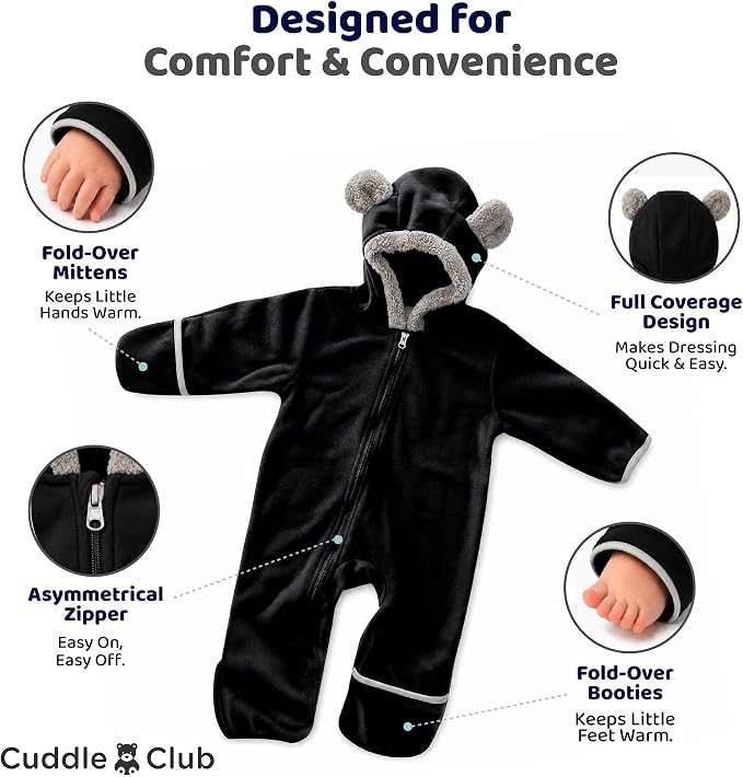 Cuddle Club Fleece Baby Bunting Bodysuit Hoodie, Newborn - Image 3