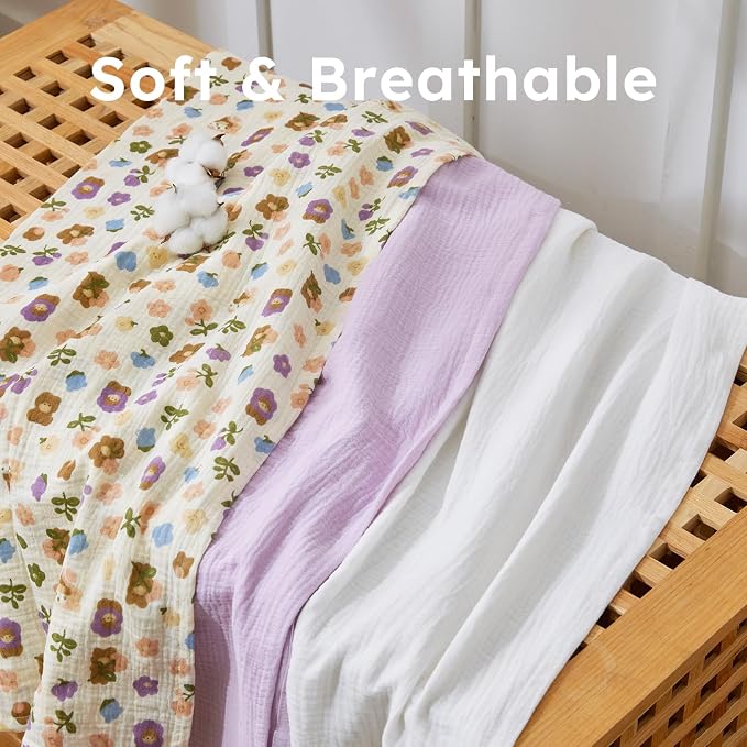RILIHO 5 Pack Muslin Swaddle Blankets & Baby Burp Cloths, Soft & Breathable - Image 2