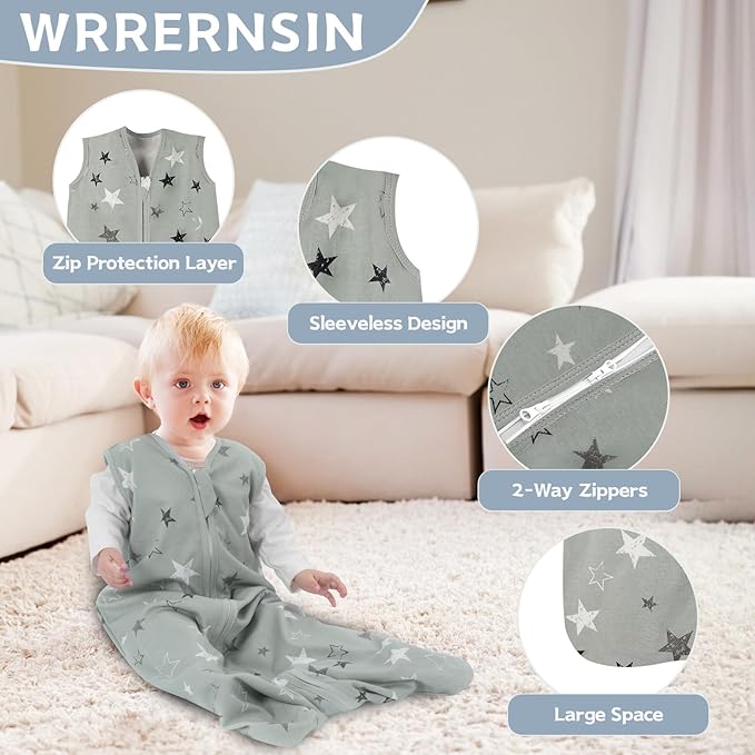Baby Sleep Sack 0-6 Months,100% Cotton TOG 0.5 Wearable Blanket for Newborn and Infant, 3 Pack 2-Way Zipper Lightweight Sleeping Bags for Toddler