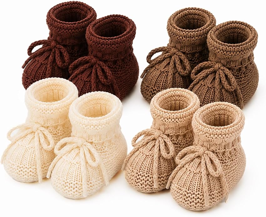 gisgfim 4 Pairs Knitted Baby Booties Newborn Walking Shoes Cotton Bootie Cozy by gisgfim