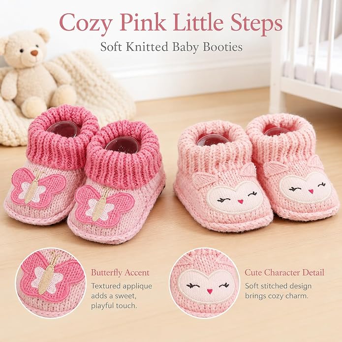 2 Pairs Baby Booties Newborn First Walkers Cozy Shoes Warm Knit Soft Booties - Image 6