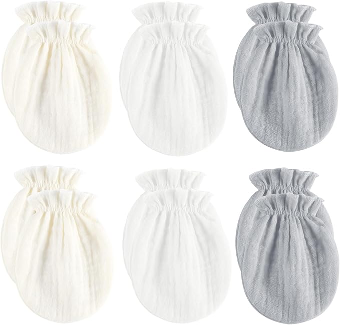 MOMSMENU Baby Mittens Newborn Muslin Soft No Scratch 0-6 Months 6-Pack | by MOMSMENU