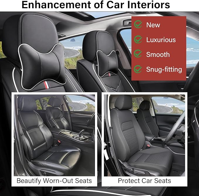 Leather Car Seat Covers Fit for LR Defender 2020-2025, 5 Seater Waterproof and Wear-Resistant Seat Cover Interior Accessories(Full Set with Pillow,Black&White)