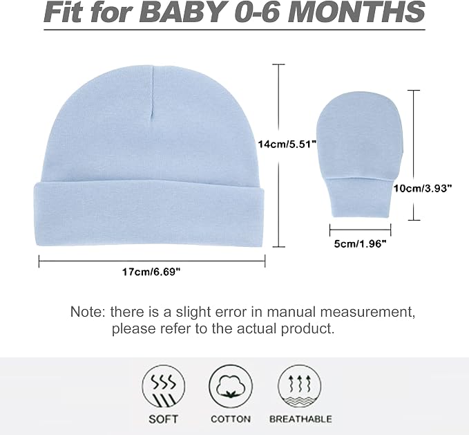 UTTPLL Newborn Hats Mittens Set Toddler Girls Boys Cotton Nursery Hospital - Image 7