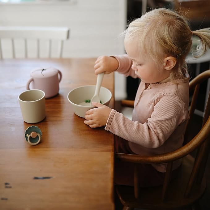 mushie Flatware Fork and Spoon Set for Toddlers | Made in Denmark (Vanilla)
