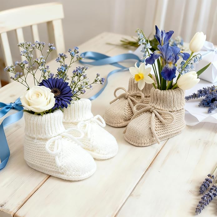 Meckior Baby Booties Newborn First Walkers Cozy Shoes Warm Hand Crochet Knit - Image 4