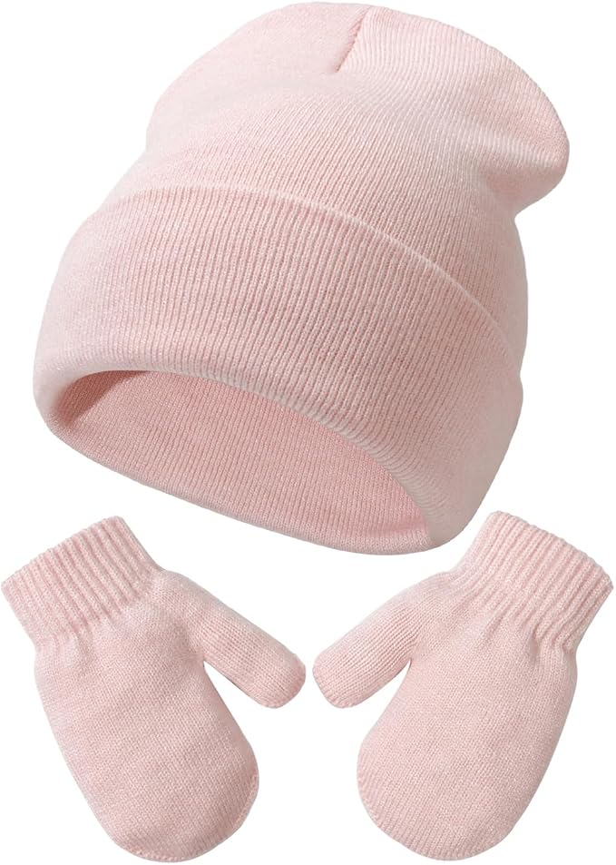 Baby Beanie Hat Gloves Set, Kids Winter Warm Knit Hat by DANMY