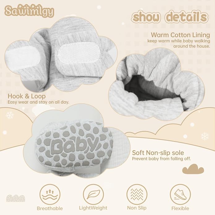 Sawimlgy Newborn Infant Baby Girl Boy Cotton Booties Stay On Sock Slippers Soft - Image 5