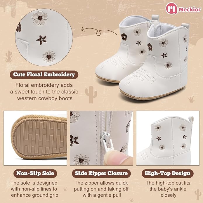Meckior Baby Girls Cowboy Tassel Boots Side Zipper Moccasins Soft Bottom - Image 4