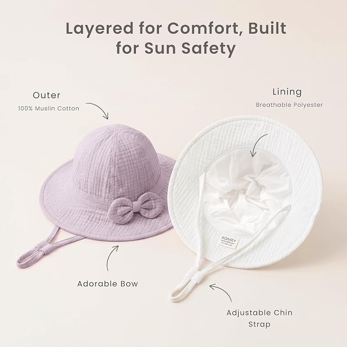 Konssy 2-Pack Muslin Baby Sun Hats - Image 6