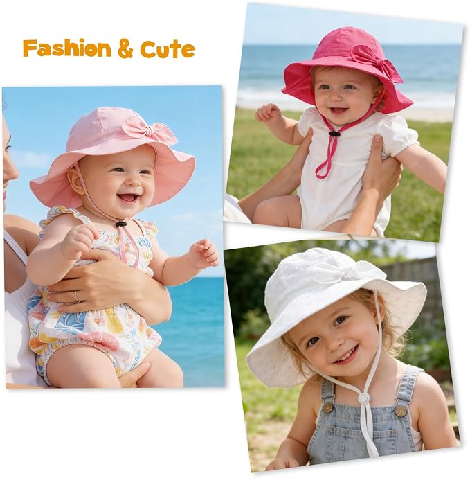 Baby Girl Sun Hat with UPF 50+ Outdoor Adjustable Beach Hat with Wide Brim - Image 7