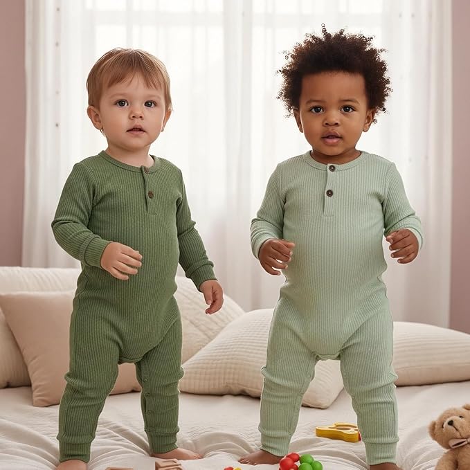 Bafeicao Baby Boy Girl 2/3 Pack Solid Romper Ribbed Short/Long Sleeve | - Image 2