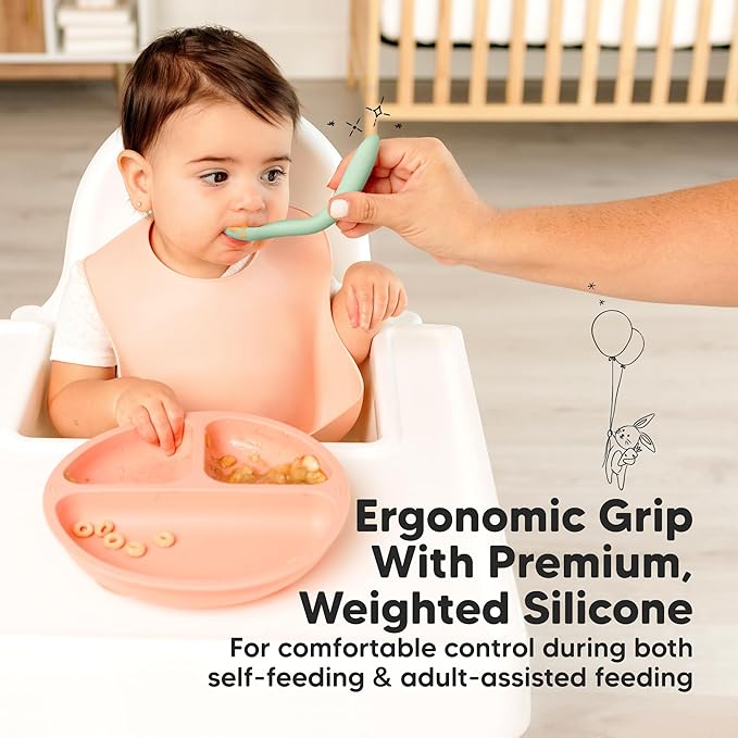 KeaBabies Silicone Baby Spoons, Self Feeding 6-12 months - 3-Pack Baby Weaning Eating Utensils,Toddler First Food Training Spoon,Infant,Kids Feeding Supplies Essential Set,Dishwasher-safe (Pastel Sky)