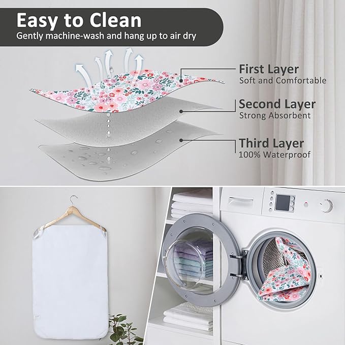 Baby Diaper Changing Pad, 21 5/8" x 31.5" Waterproof Changing Pad Liners - Reusable Soft and Absorbent Portable Changing Mat(Flower1PCS)
