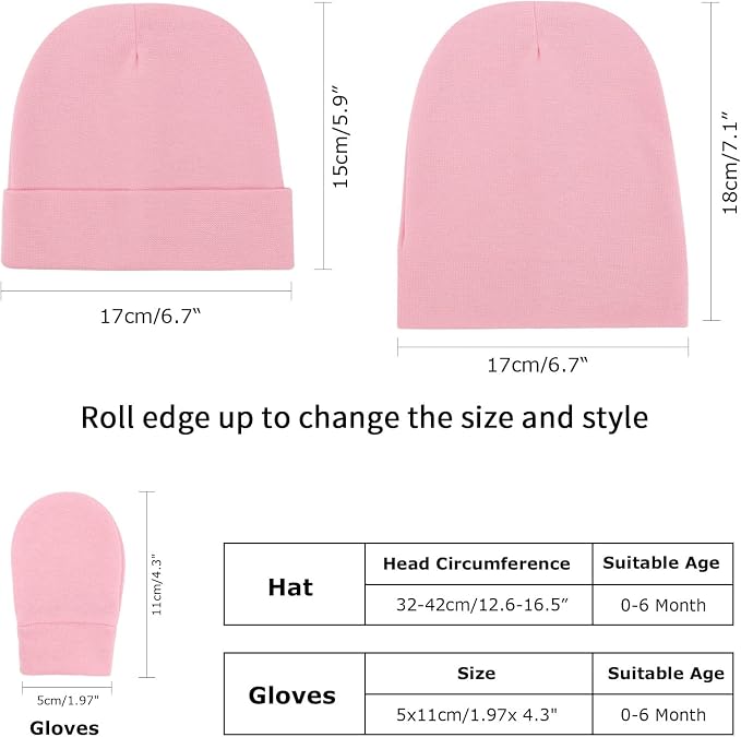 BQUBO Baby Hats and Mittens Infant Cotton Beanie Gloves No Scratch Set Newborn - Image 6