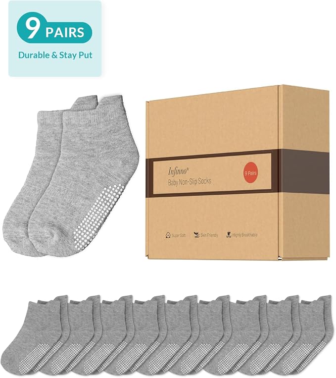 Infinno Baby Non Slip Ankle Socks 9 Pairs - Image 5