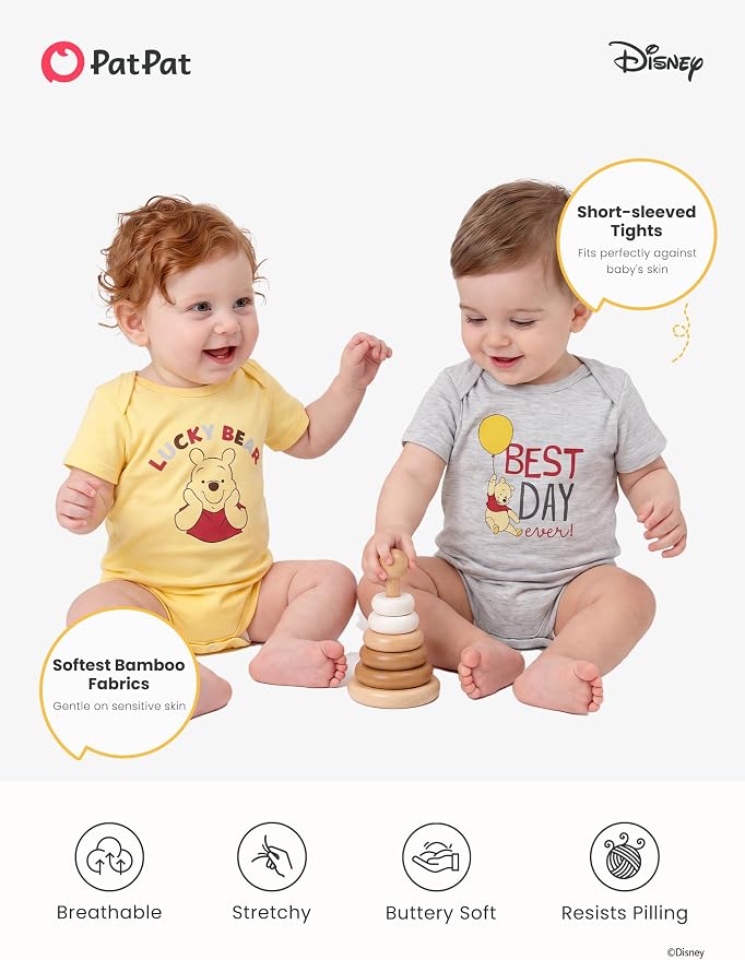 Disney Baby Viscose Made from Bamboo 3-Pack Bodysuits Set Newborn to Infant - Image 6